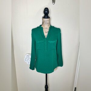 NTM: Anthropologie Maeve Swiss Dot Blouse Emerald Green Long Sleeve Top Size 2